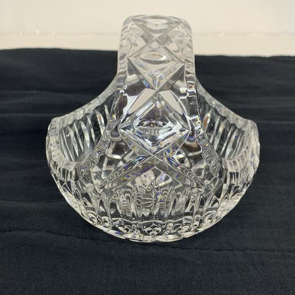 Lead Crystal Heavy Cut Glass Etched Flower Basket w/ Handle Candy Dish Decor - Picture 7 of 9